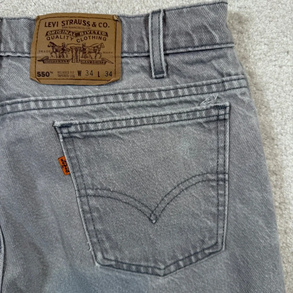 Vintage‎ 90s Levi's Gray Orange Tab 550 Relaxed Fit Tapered USA Made Size 34x34